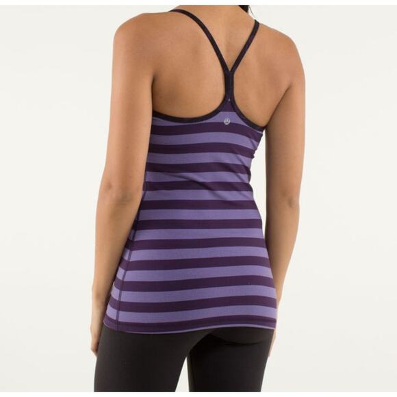 Lululemon Power Y Tank Purple Stripe Racerback Built-In Bra Yoga Top Approx Sz 6 - Picture 2 of 7